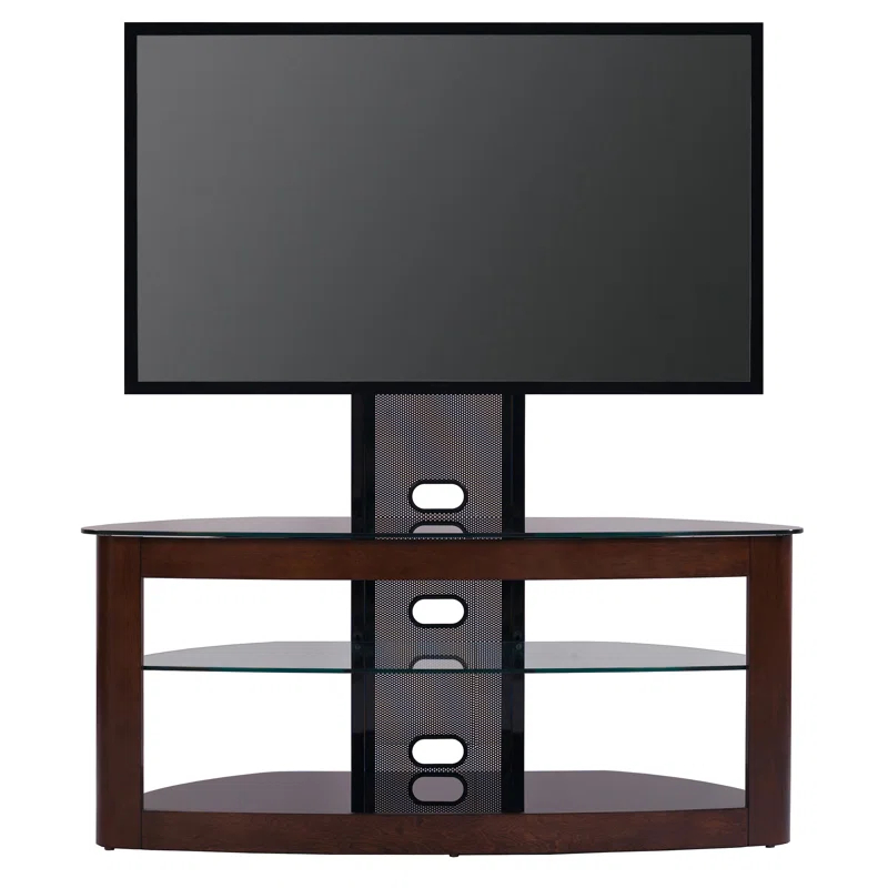 Orren Ellis Tol Curved Wood TV Stand Mount, 3 Open Shelves for Up to 85" TVs