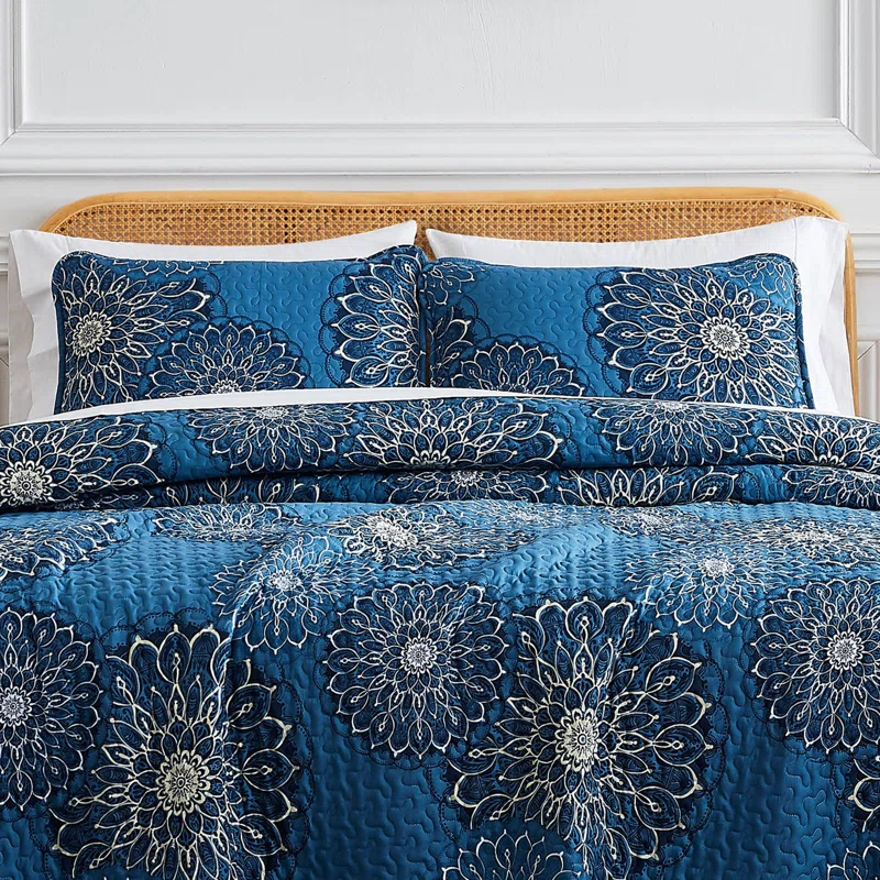 SouthShore Fine Linens Midnight Floral Blue Microfiber Quilt Set