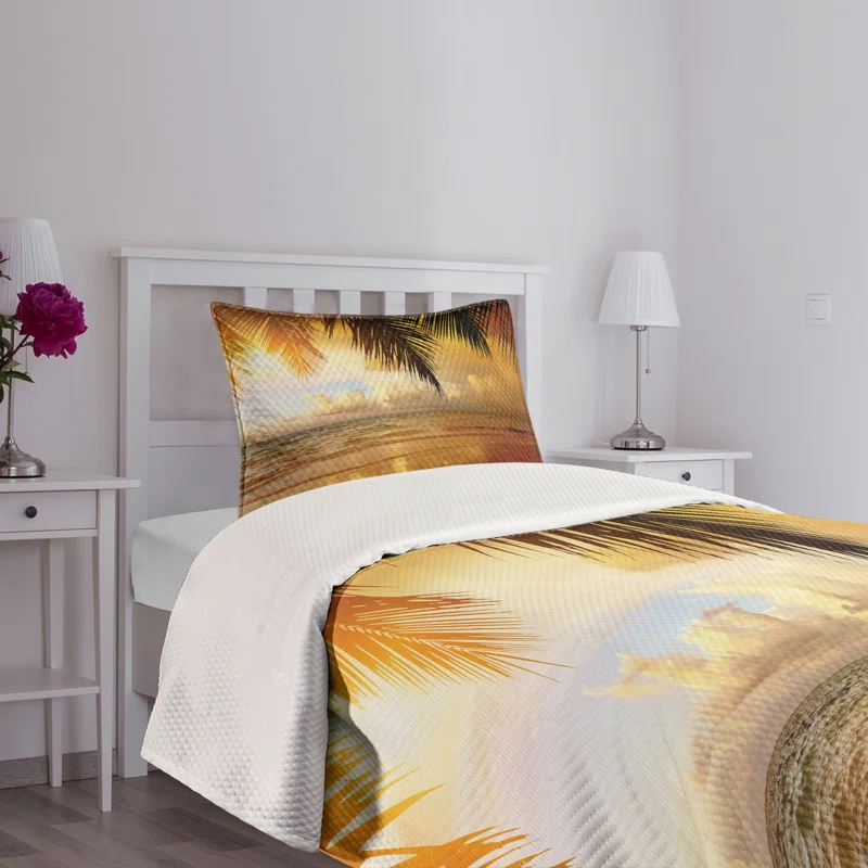 Ambesonne Ambesonne Beach Bedspread Sunset Caribbean Palms