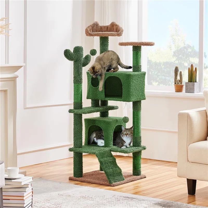 Gaetanina Cactus Cat Tree, 54.5In Cat Tower For Indoor Cats, Multi-Level Cat Condo With Scratching Posts, Ramp, Perch, Platform & Hanging Ball, Cat Furniture Activity Center For Kitten House Play