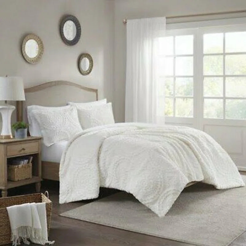 Madison Park Arya Embroidered Medallion Faux Fur Ultra Plush Comforter Set