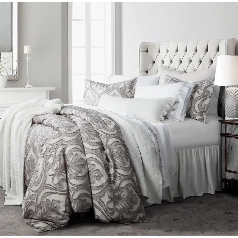 Nicole Gray Damask Pattern Cotton Classic Chic Casual Duvet Cover Set