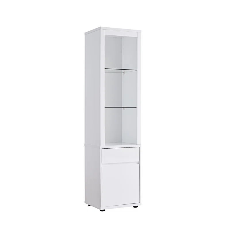 wendeway Contemporary Display Cabinet With Three Glass Shelves One Shelves Bottom Cabinet With Two Shelves - White