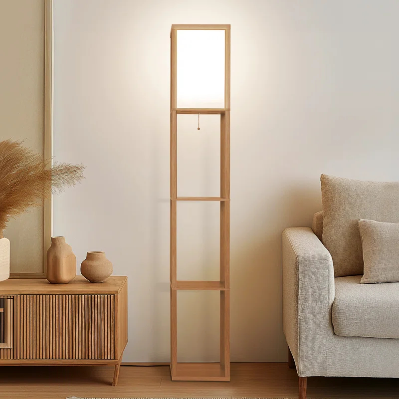 Brightech Maxwell 63 in. Modern 3-Shelf LED Floor Lamp with Fabric Square Shade