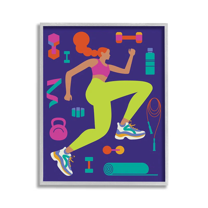 Stupell Industries Woman with Fitness Weights Framed Giclee Art by Victoria Barnes