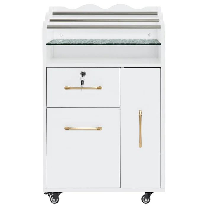 BarberPub Salon Trolley Makeup Organizer with Drawer and Cabinet