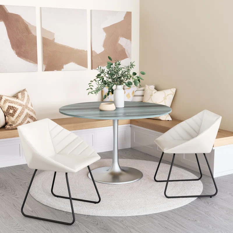 Zuo Hospitality Round Marble Top Metal Base Dining Table