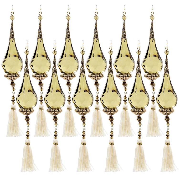 A&B Home 9" Long Acrylic Drop W/Polyester Tassel Hanging Ornaments - Set of 12 (Set of 12)