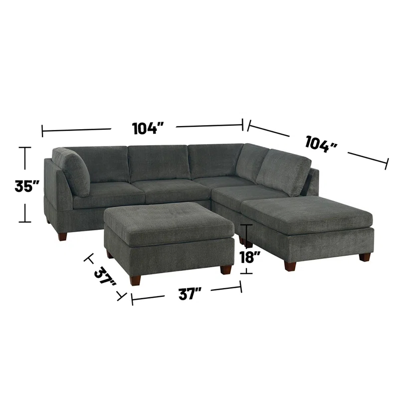 Simple Relax 6 Piece Chenille Modular Sectional Sofa