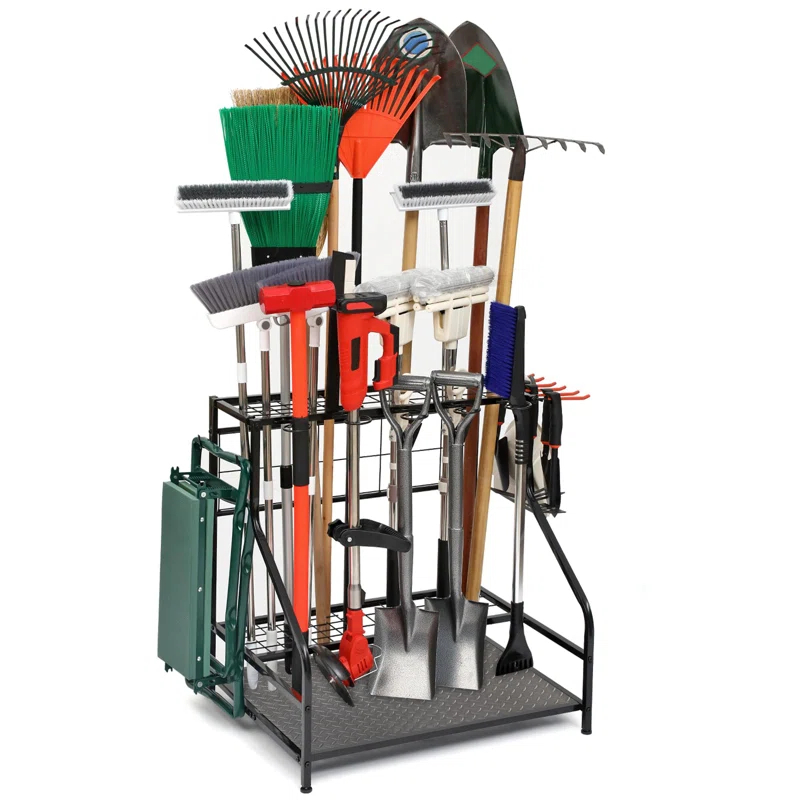 RILVIX Garden Tool Organizer for Garage, Holds Up to 58 Tools, Yard Tool Rack, Shed & Outdoor Tool Stand, Black