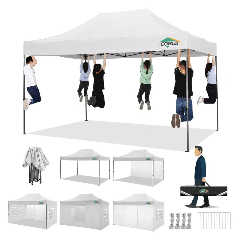 Cobizi 10x15 Heavy Duty Pop up Canopy Tent with 4 sidewalls Commercial Outdoor Canopy Wedding Party Tents for Wedding All Season Wind & Waterproof Gazebo with Carry Bag, Black(Frame Thickened)