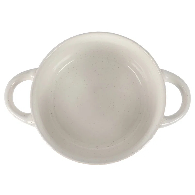 Gibson Elite Gibson Elite Oyster Tide Embossed 6 Inch Soup Bowls with Handles. French Onion Soup Crocks, Stackable Soup Bowl, Chili, Beef Stew Reactive Glaze  Stackable Ceramic Bowl, Set of 4, White