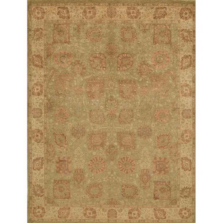 Bokara Rug Co., Inc. Rectangle Oriental Hand-Knotted Wool Area Rug in Pistachio/Ivory