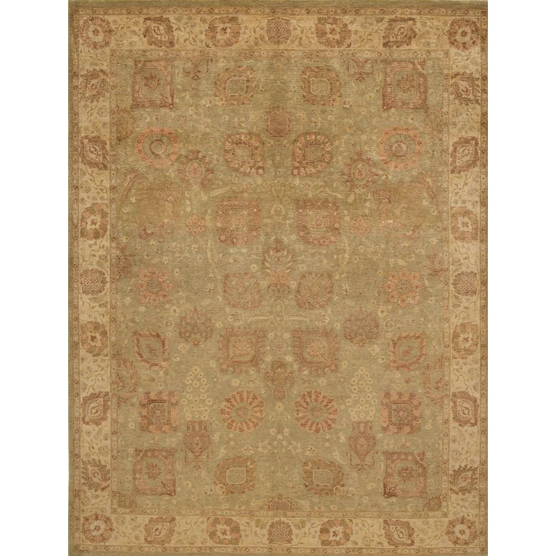 Bokara Rug Co., Inc. Rectangle Oriental Hand-Knotted Wool Area Rug in Pistachio/Ivory