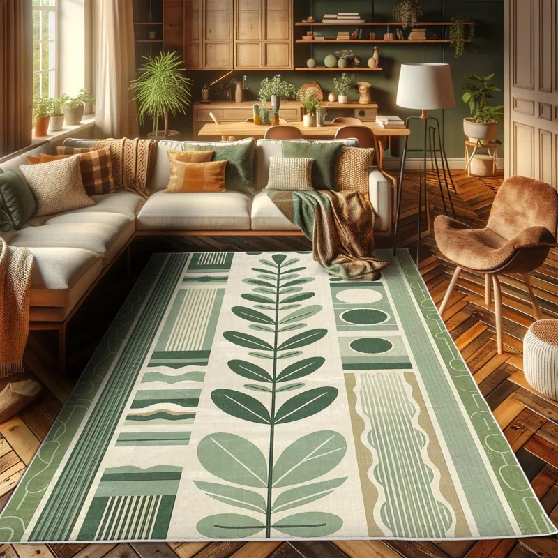 Ambesonne Mid Century High Density Long Fiber Poly Threads Decorative Area Rug Carpet