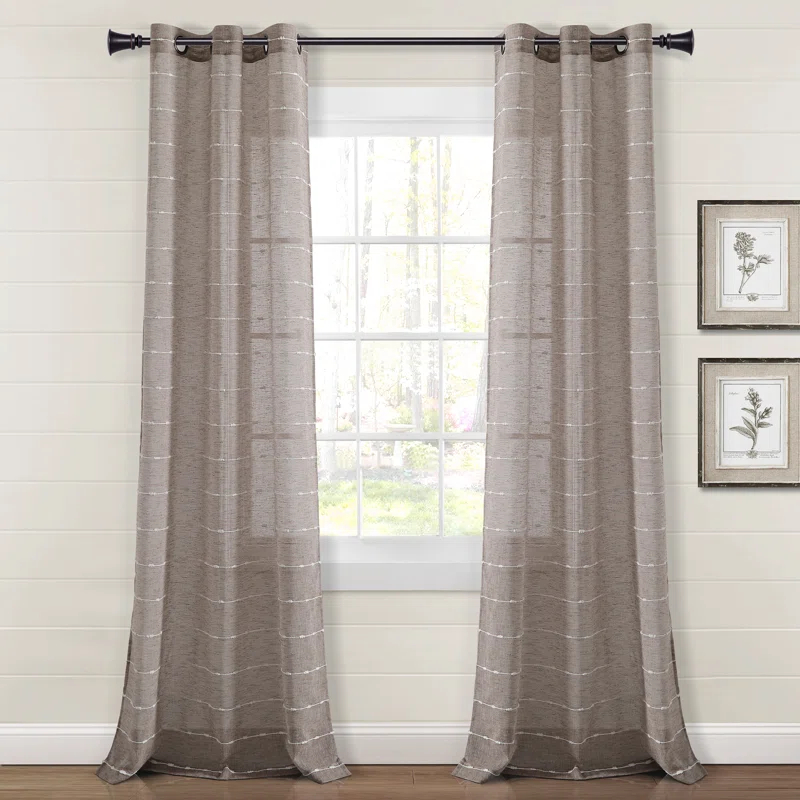 Farmhouse Textured Sheer Polyester Sheer Curtain Pair (Set of 2)
