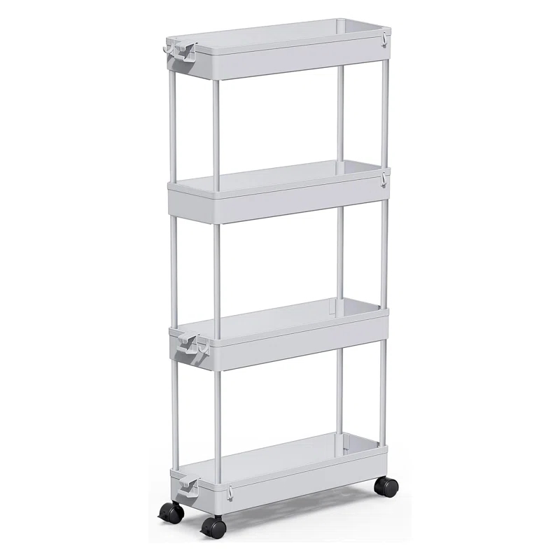 SPACEKEEPER Slim Rolling Storage Cart, 4 Tier Storage Organizer Utility Cart Mobile Shelving Unit