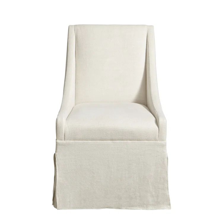 Linen Beige Upholstered Parsons Arm Chair with Flint Wood Legs