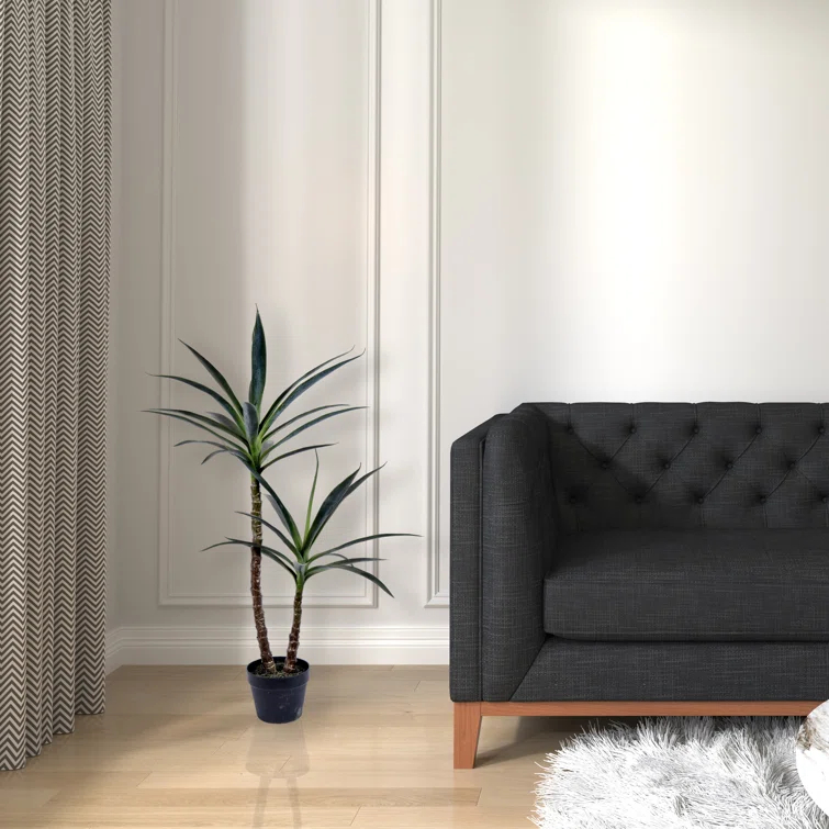 Artificial Green Yucca Tree in Black Planters Pot.
