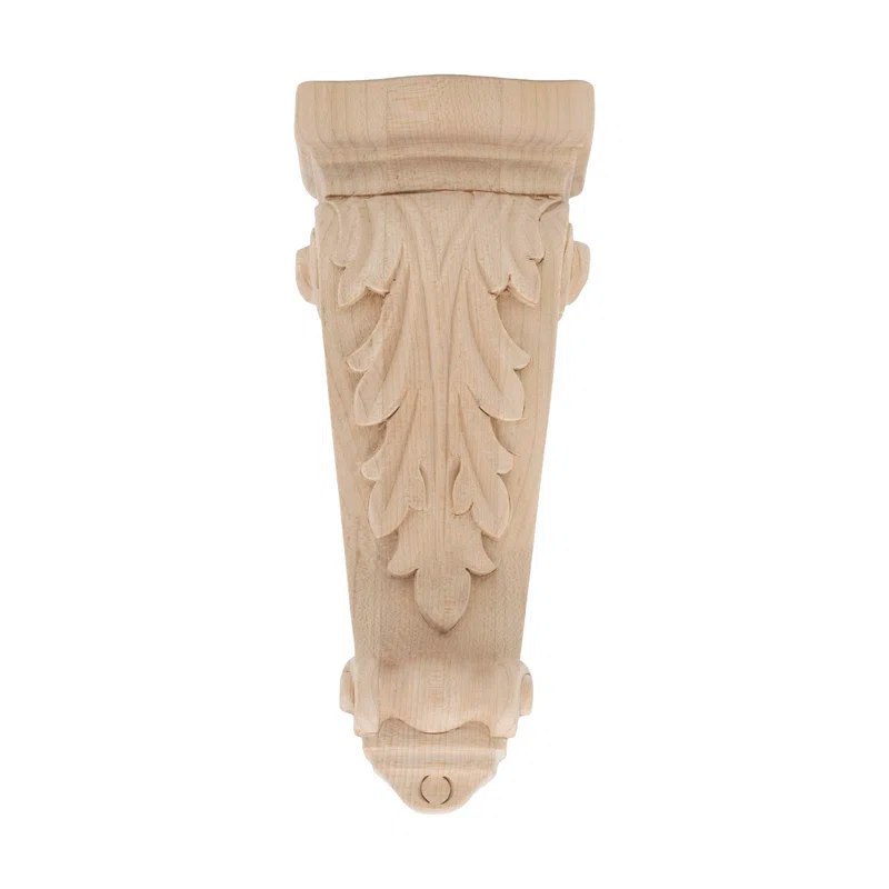 Architectural Products by Outwater L.L.C. 7-1/8 in x 2-3/4 in x 1-3/8 in Unfinished Hand Carved Solid Acanthus Leaf Wood Corbel