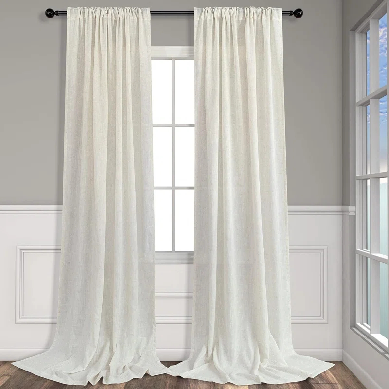 Ivory Cream Curtains 86 Inches Long For Living Room 2 Panel Set Back Tab Pocket Light Filtering Semi Sheer Linen Pleat Curtains Rustic Farmhouse Boho Decor Cotton Textured Gauze Drapes 52 X 86