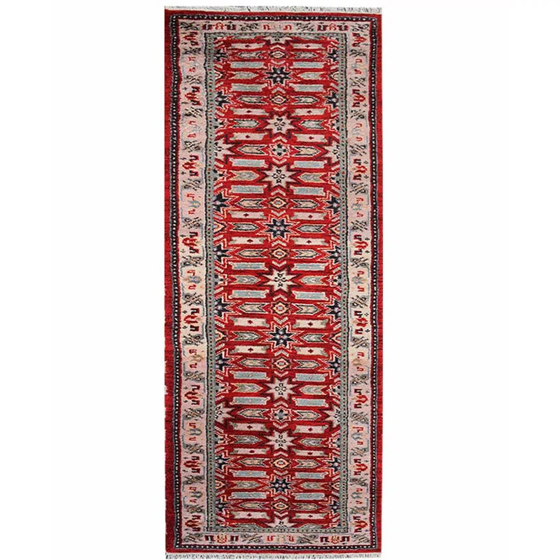 Bungalow Rose Elle-Jade Hand Knotted Premium Quality Oriental Red Cream Silk And Wool Rug