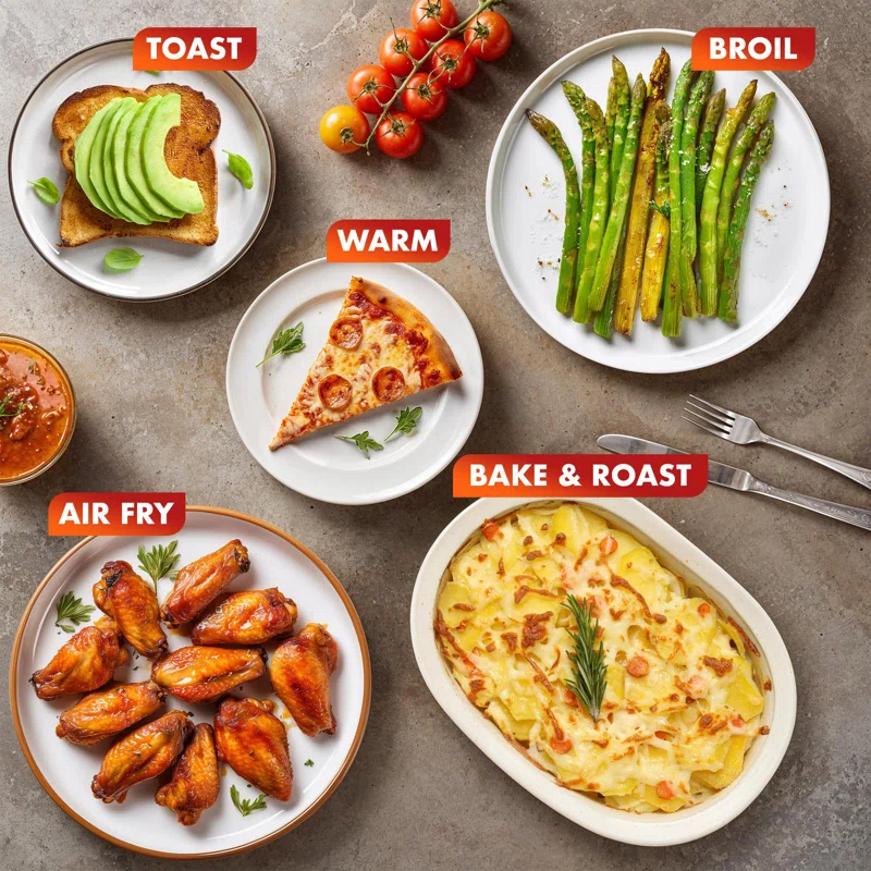 MODERN WALLS LLC French Door 47.5Qt, 18-Slice Convection Oven 4-Control Knobs, Bake Broil Toast Rotisserie Keep Warm, Includes Pizza Racks