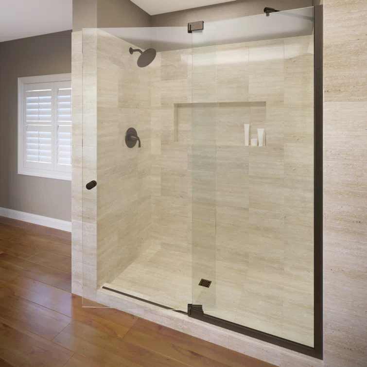 Cantour 36 in. x 76 in. Semi-Frameless Pivot Shower Door in Oil Rubbed Bronze with Handle
