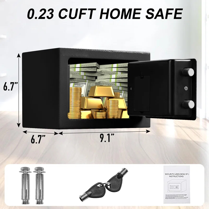 MASTER CRAFT WINDOW AND DOOR Safe Box 0.23 Cubic Feet Electronic Digital Security Box, Keypad Lock Box Cabinet Safes, Solid Alloy Steel Office Hotel Home Safe
