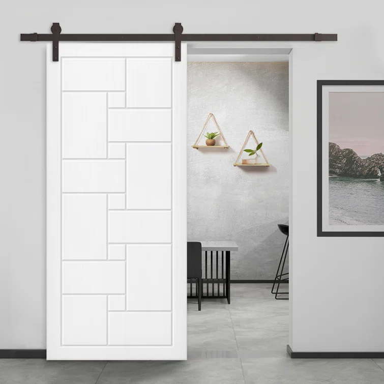 Calhome Paneled Manufactured Wood And Metal Barn Door With Installation Hardware Kit