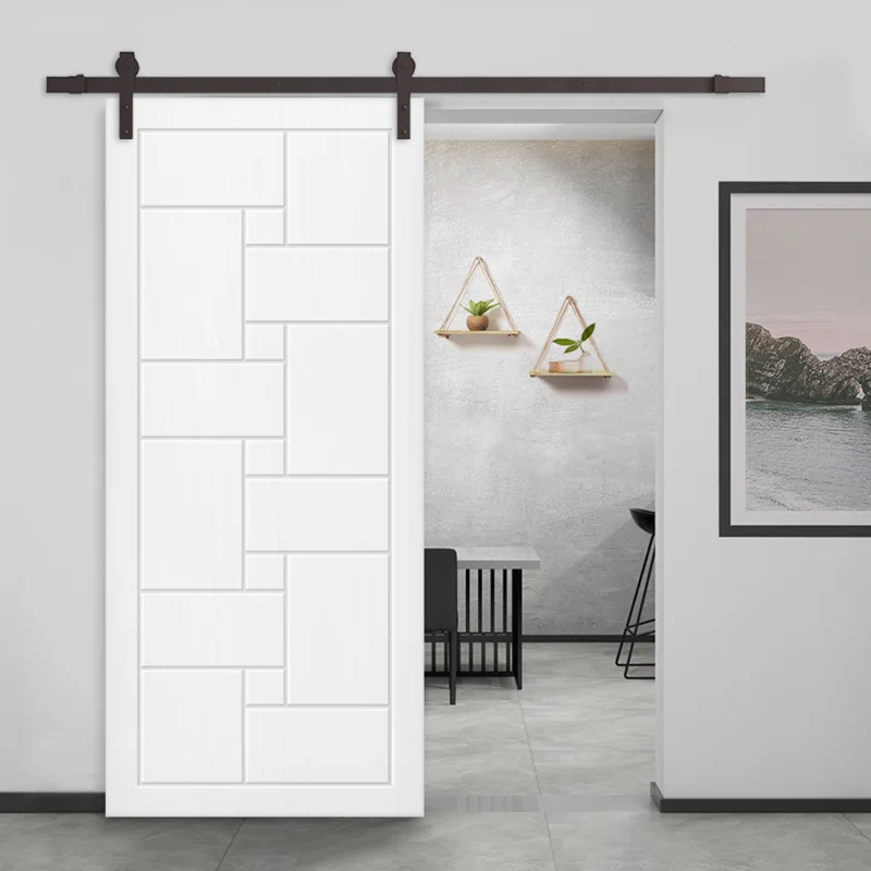 Calhome Paneled Manufactured Wood And Metal Barn Door With Installation Hardware Kit