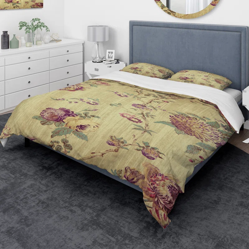 Vintage Purple Flowers - Vintage Floral Duvet Cover Set - Microfiber Polyester