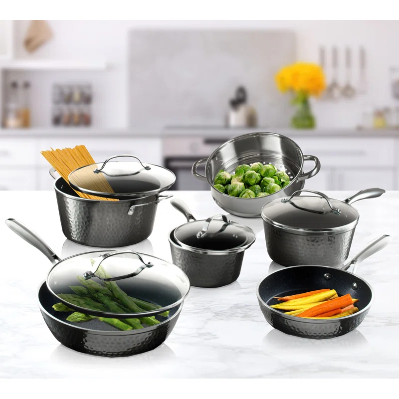 Granitestone Granitestone Hammered 10 Piece Aluminum Nonstick Cookware Set with Stay Cool Handles, Oven & Dishwasher Safe