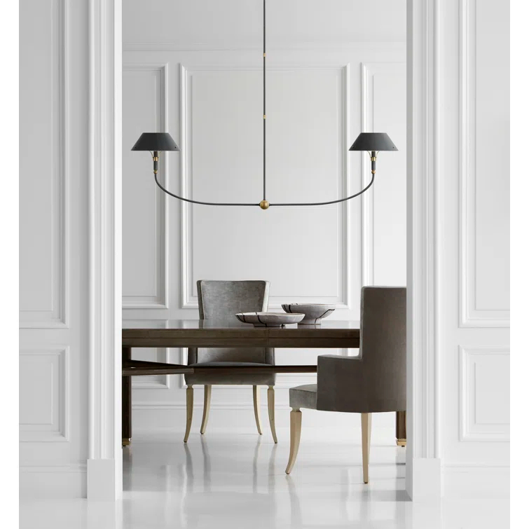 Hand-Rubbed Antique Brass Dual Light Linear Chandelier