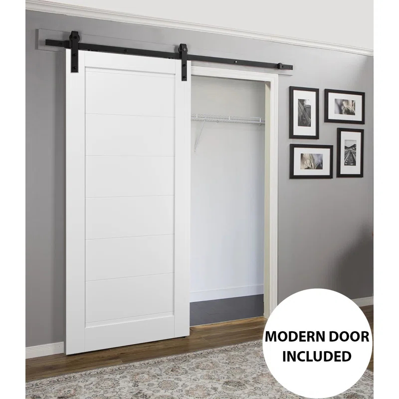 SARTODOORS Quadro Paneled Wood Barn White Door with Installation Hardware Kit