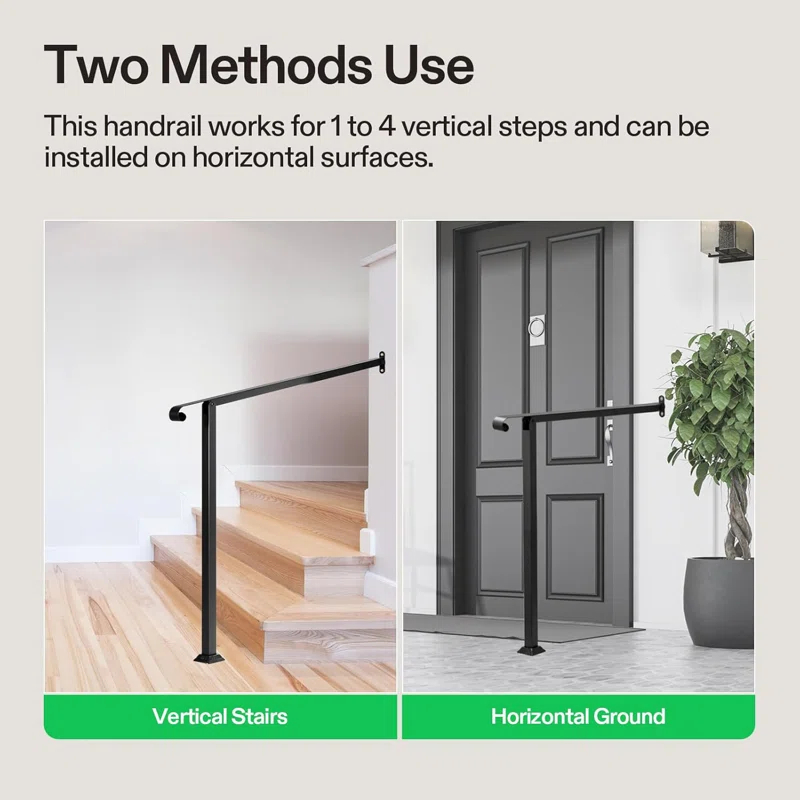 VIVOSUN 2 Step Wrought Mattle Iron Stair Handrail with Single Curved End