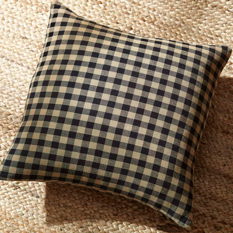 Check Plaid Cotton Reversible Throw Pillow