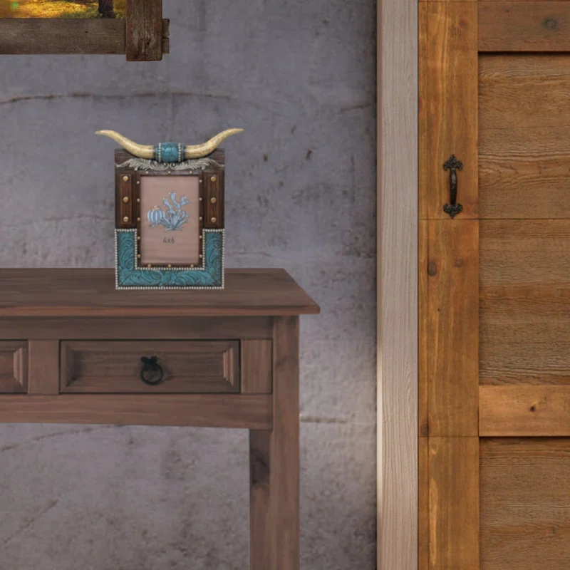 Union Rustic Rustic Southwestern Picture Frame with Tooled Leather and Faux Horns Accents