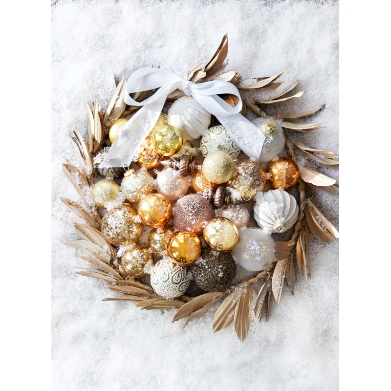 4" Glittered White and Gold Striped Glass Christmas Ball Ornament