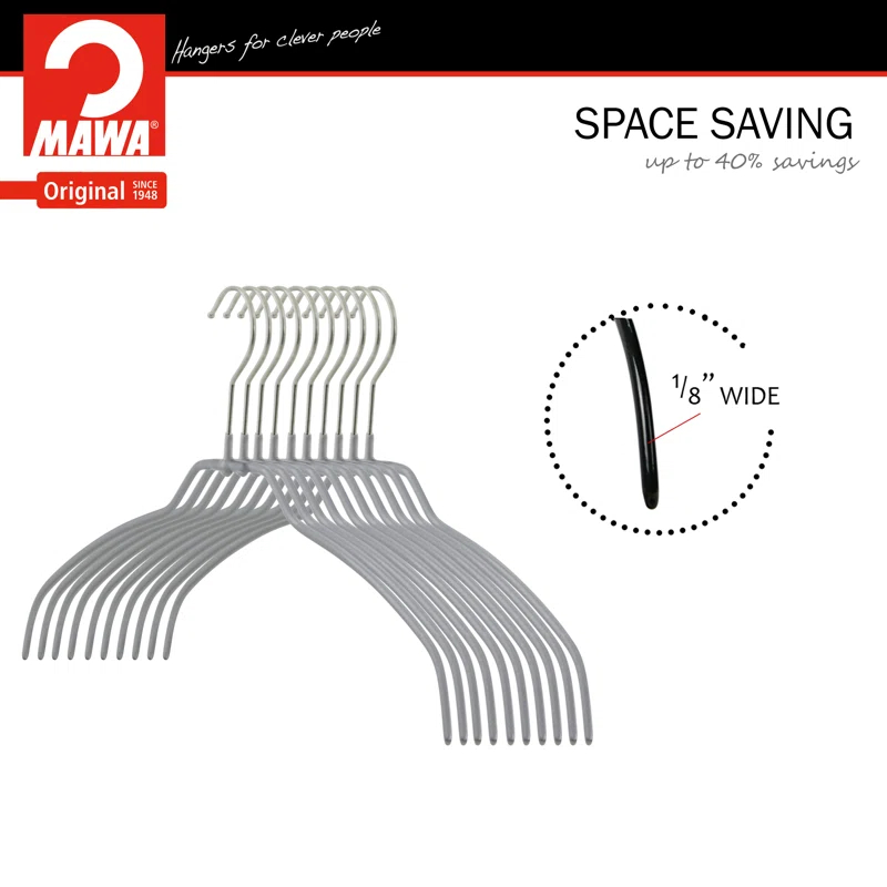 Mawa Metal Non-Slip Standard Hanger for Dress/Shirt/Sweater (Set of 20)