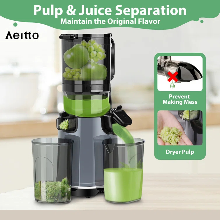Aeitto Aeitto 250W Masticating Juicer, Cold Press with 5.3" Feed Chute & 1.7L Capacity, Easy to Clean, High Juice Yield
