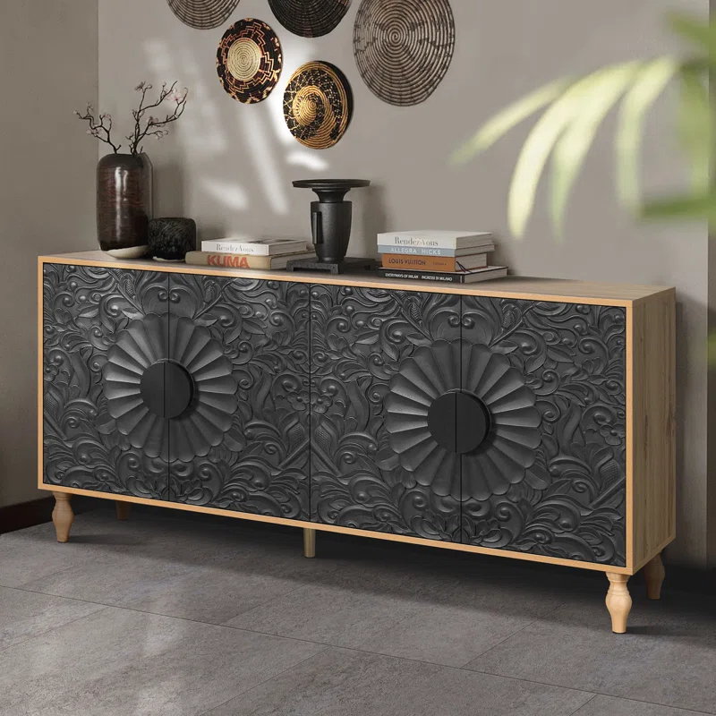 red chair Sideboards with Carved Symmetrical Design Door