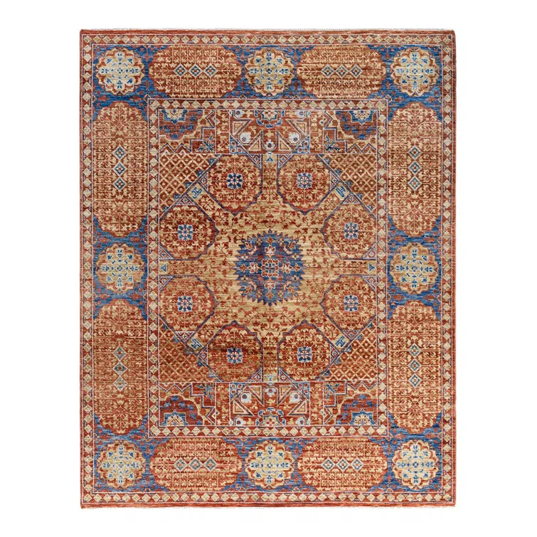 Solo Rugs One-of-a-Kind Rectangle 8'1" X 10'3" New Age Wool Area Rug Rust/Blue