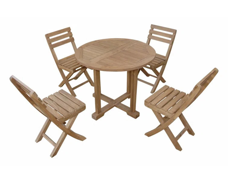 Anderson Teak Montage Alabama 4 - Person Teak Metal Patio Dining Set with Extendable Round Table
