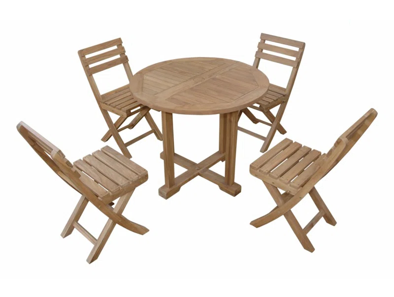 Anderson Teak Montage Alabama 4 - Person Teak Metal Patio Dining Set with Extendable Round Table