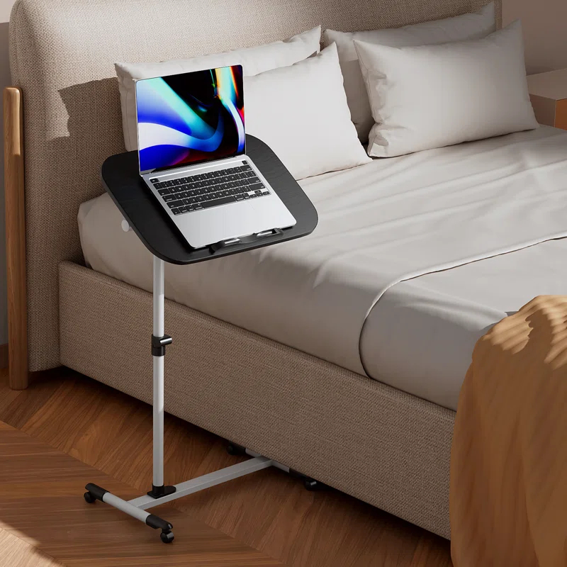 MoNiBloom Mobile Computer Desk, Adjustable Height Standing Table, Laptop Desk Rolling Sit-Stand with Wheels