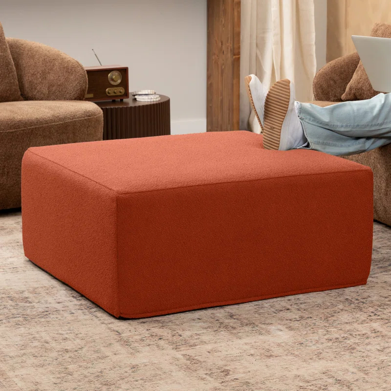 Jaxx Jaxx Fairlie Couch Ottoman - Oversized Square Foam Coffee Table Ottoman, 36", Luxe Boucle