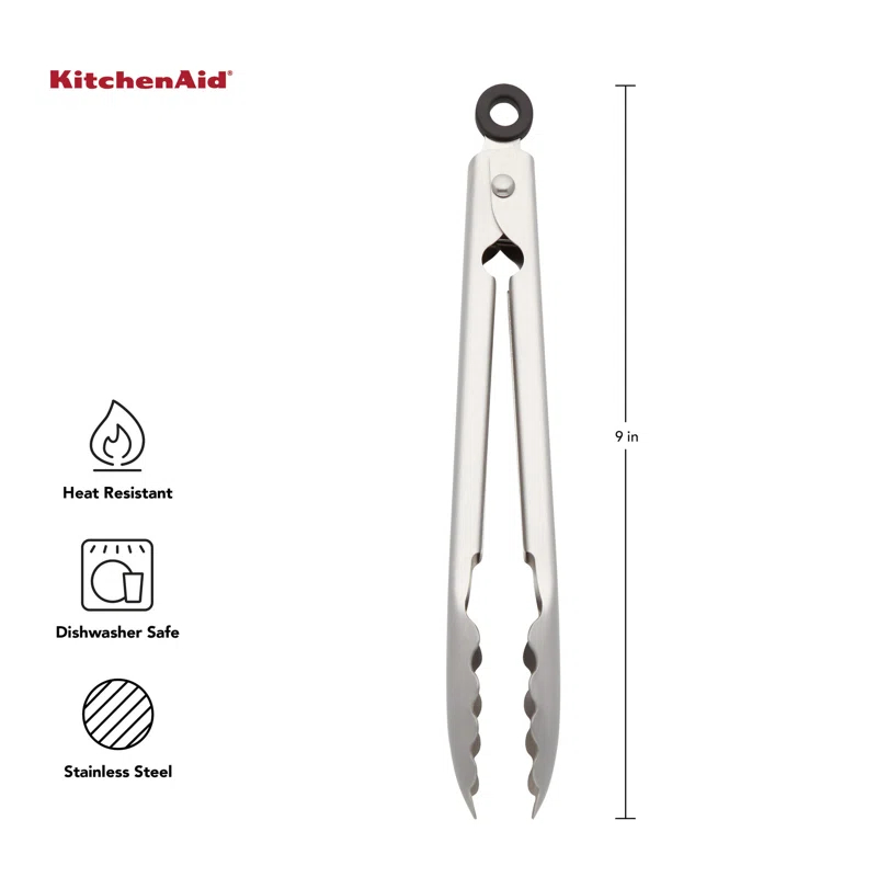 KitchenAid® KitchenAid® Gourmet Stainless Steel Serving Tongs with Hang Hook and Secure Closing Lock, 9 Inch