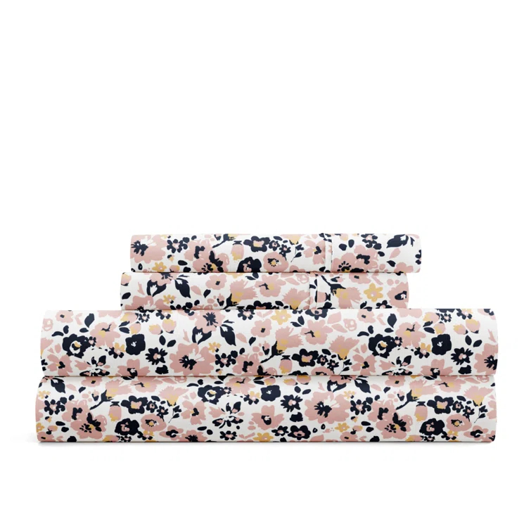 IEnjoy Home 4 Piece Sheet Set Patterned Microfiber Ultra Soft Bedding in Floral Dream