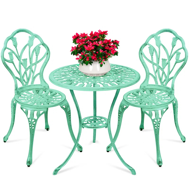 Fleur De Lis Living Fleur De Lis Living 3-Piece Cast Aluminum Patio Bistro Furniture Set W/ Antique Finish - Copper